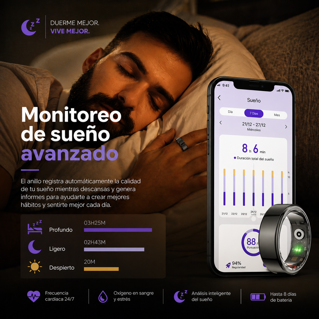 Anillo Inteligente Talla 9 y 10 - Controla tu salud sin esfuerzo