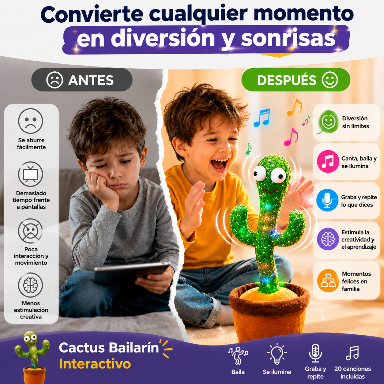 Cactus Bailarín Interactivo que Canta, Baila y Repite la Voz
