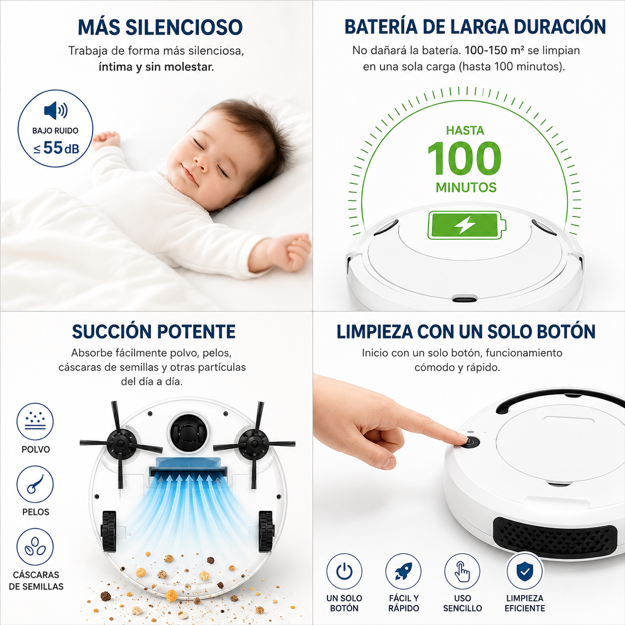 Robot Aspirador Inteligente 3 en 1 | Barre, Aspira y Friega por Ti