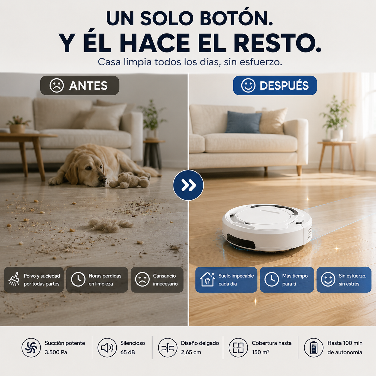 Robot Aspirador Inteligente 3 en 1 | Barre, Aspira y Friega por Ti