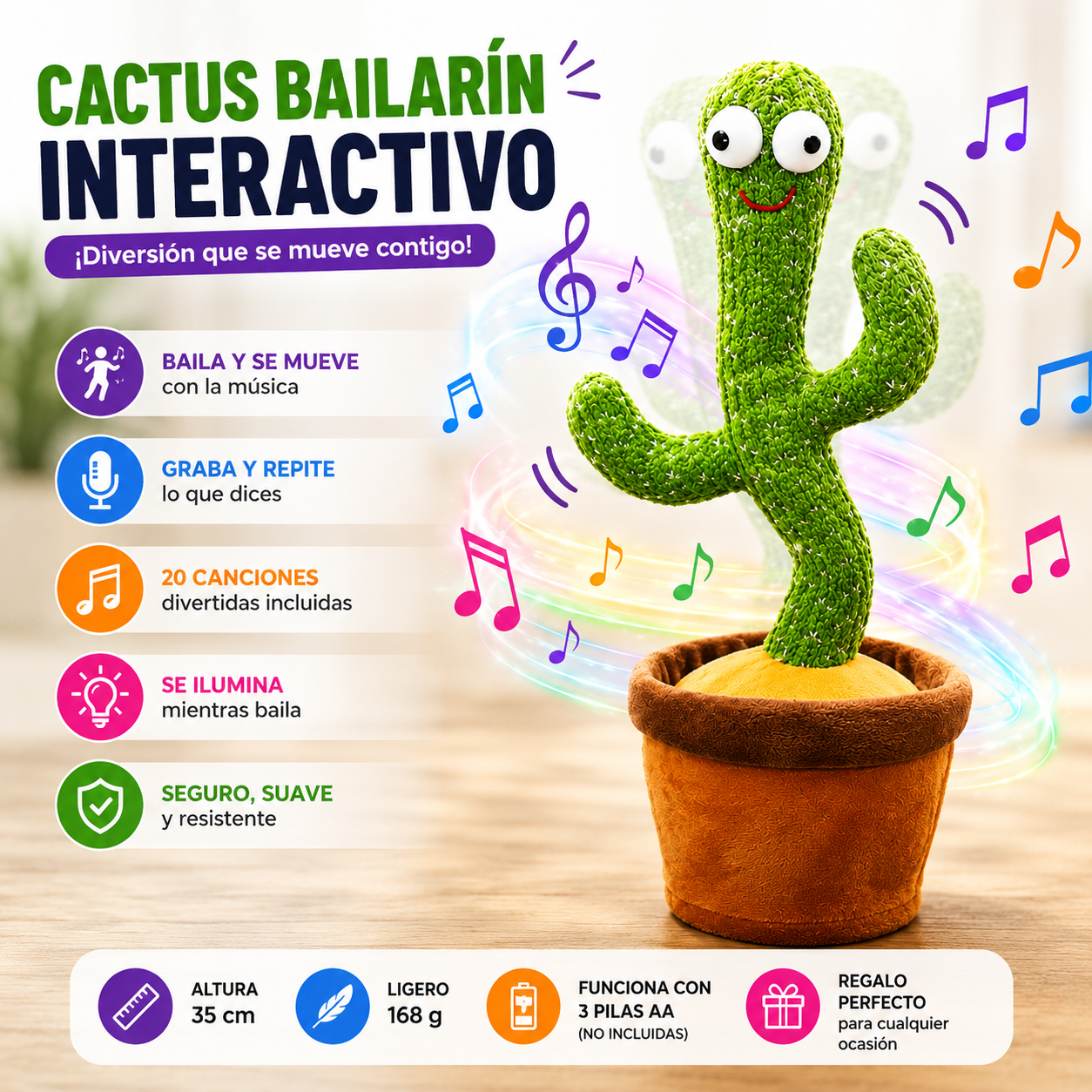 Cactus Bailarín Interactivo que Canta, Baila y Repite la Voz
