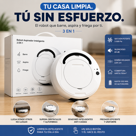 Robot Aspirador Inteligente 3 en 1 | Barre, Aspira y Friega por Ti