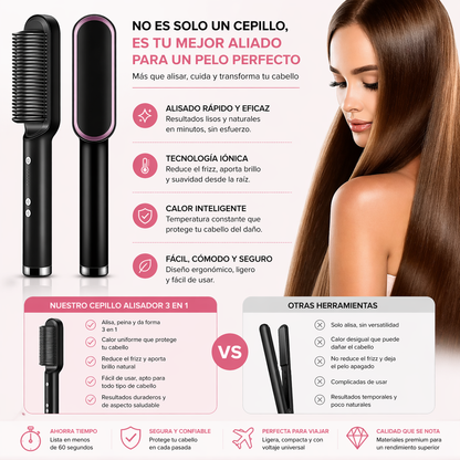 Cepillo Alisador Antifrizz 3 en 1 – Liso Rápido y Sin Daño