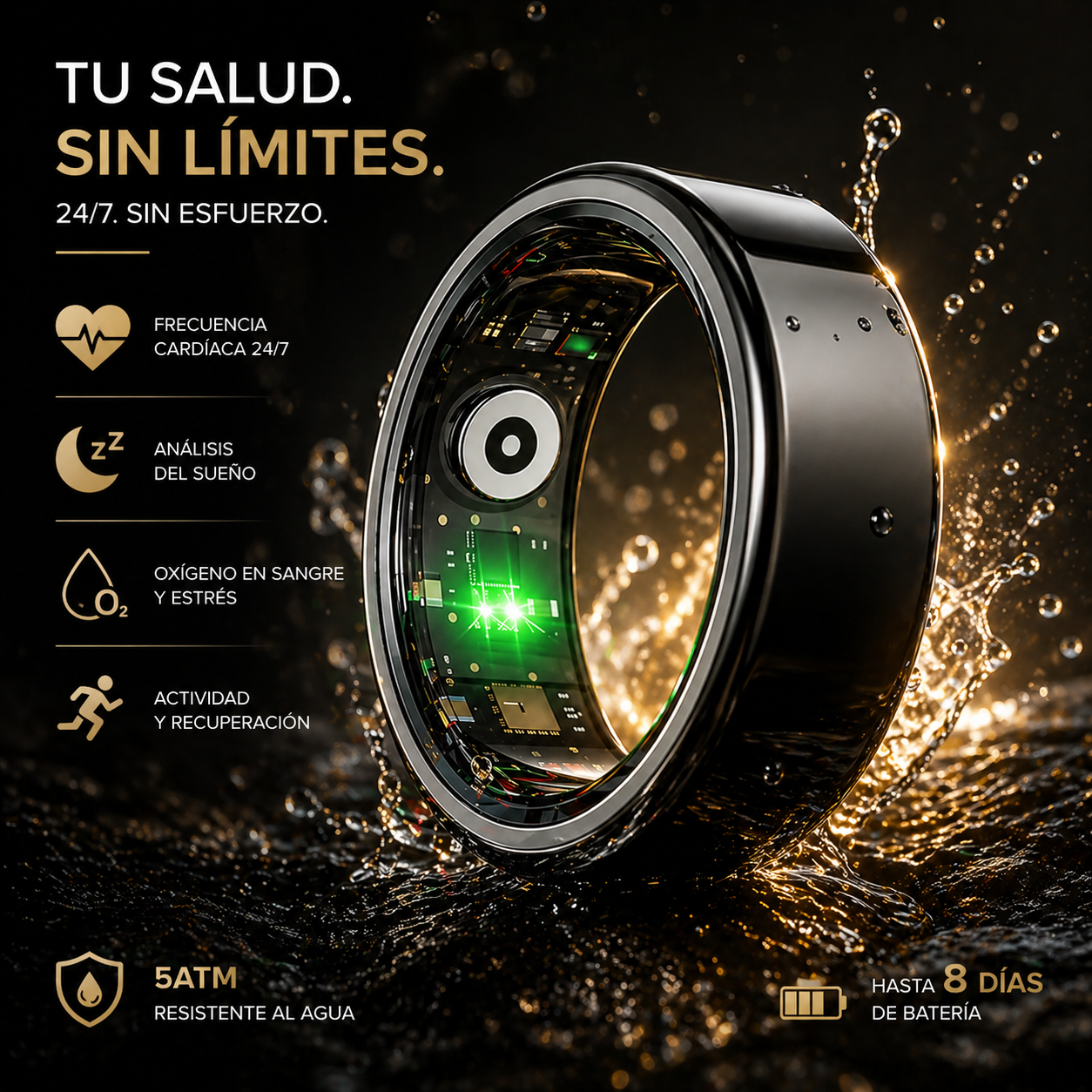 Anillo Inteligente Talla 9 y 10 - Controla tu salud sin esfuerzo