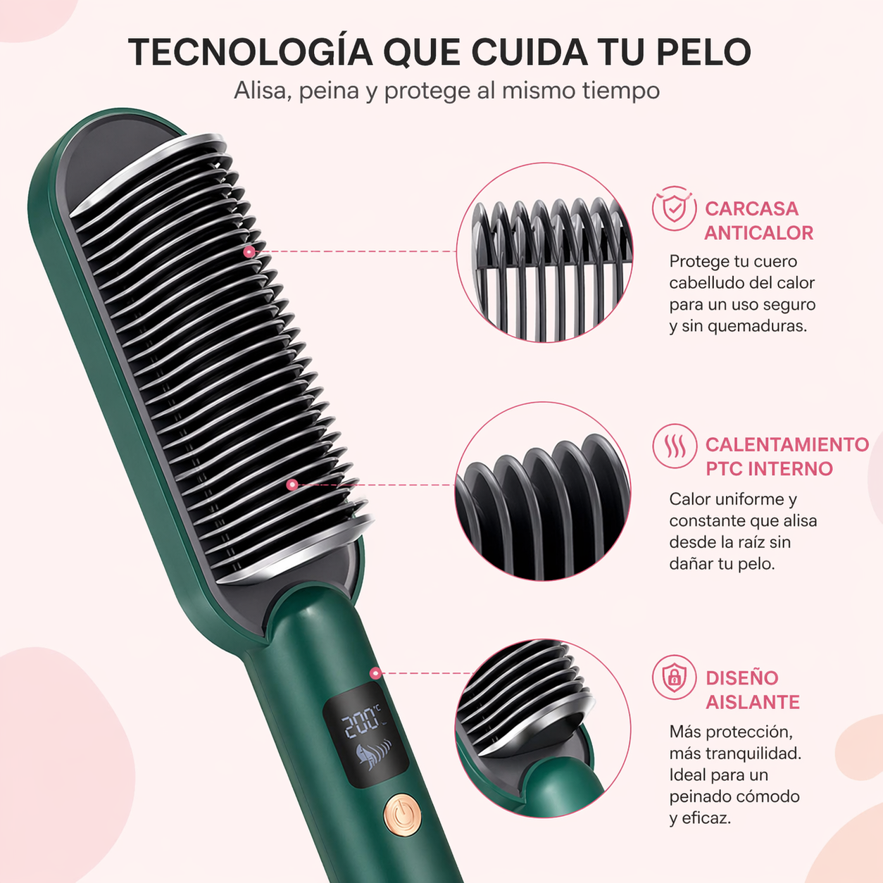 Cepillo Alisador Antifrizz 3 en 1 – Liso Rápido y Sin Daño