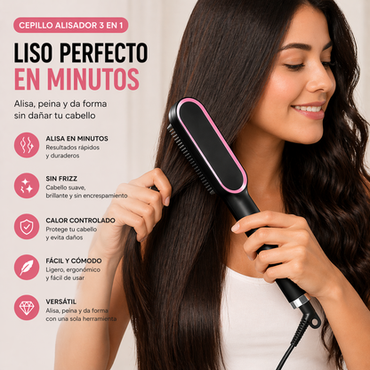Cepillo Alisador Antifrizz 3 en 1 – Liso Rápido y Sin Daño