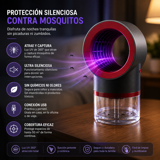 Lámpara Atrapa Mosquitos UV | Duerme Sin Picaduras Ni Zumbidos